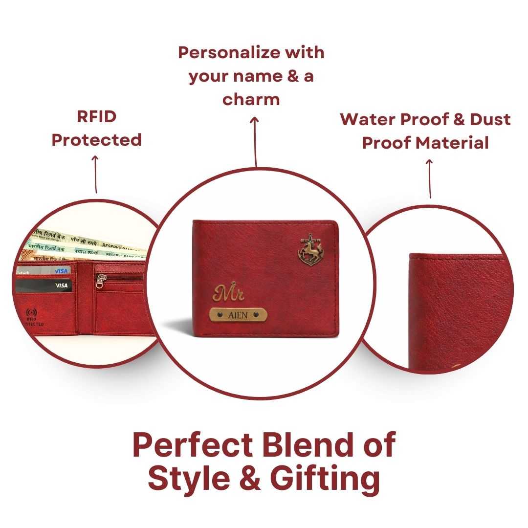Personalized RFID Protected Chain Wallet with Card Holder - Maroon