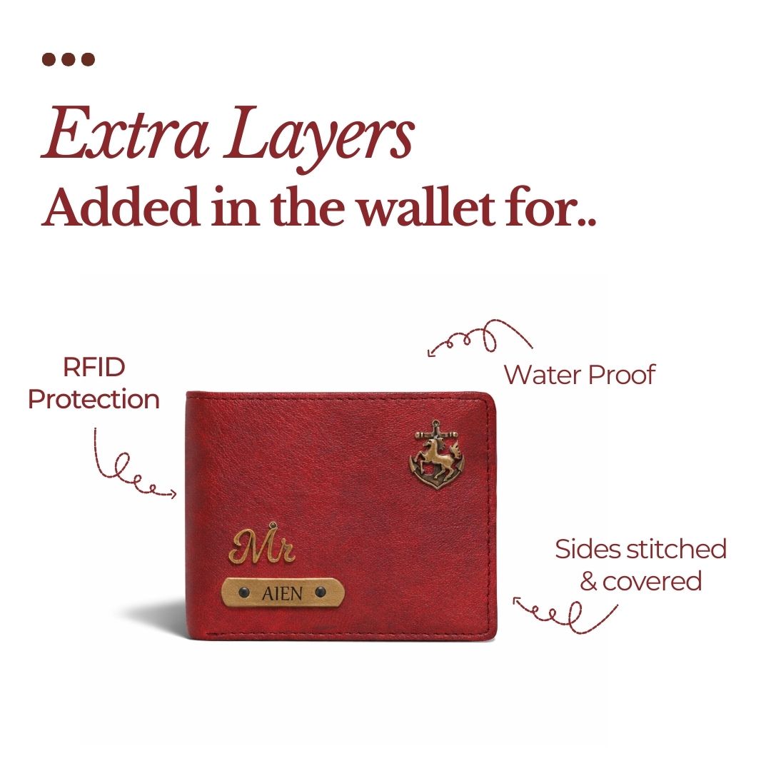Personalized RFID Protected Chain Wallet with Card Holder - Maroon