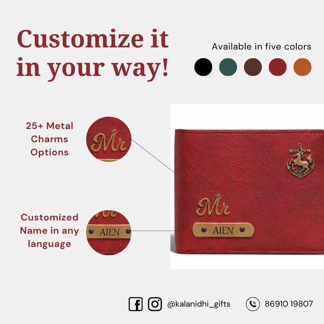 Personalized RFID Protected Vegan Leather for Men Wallet - Maroon