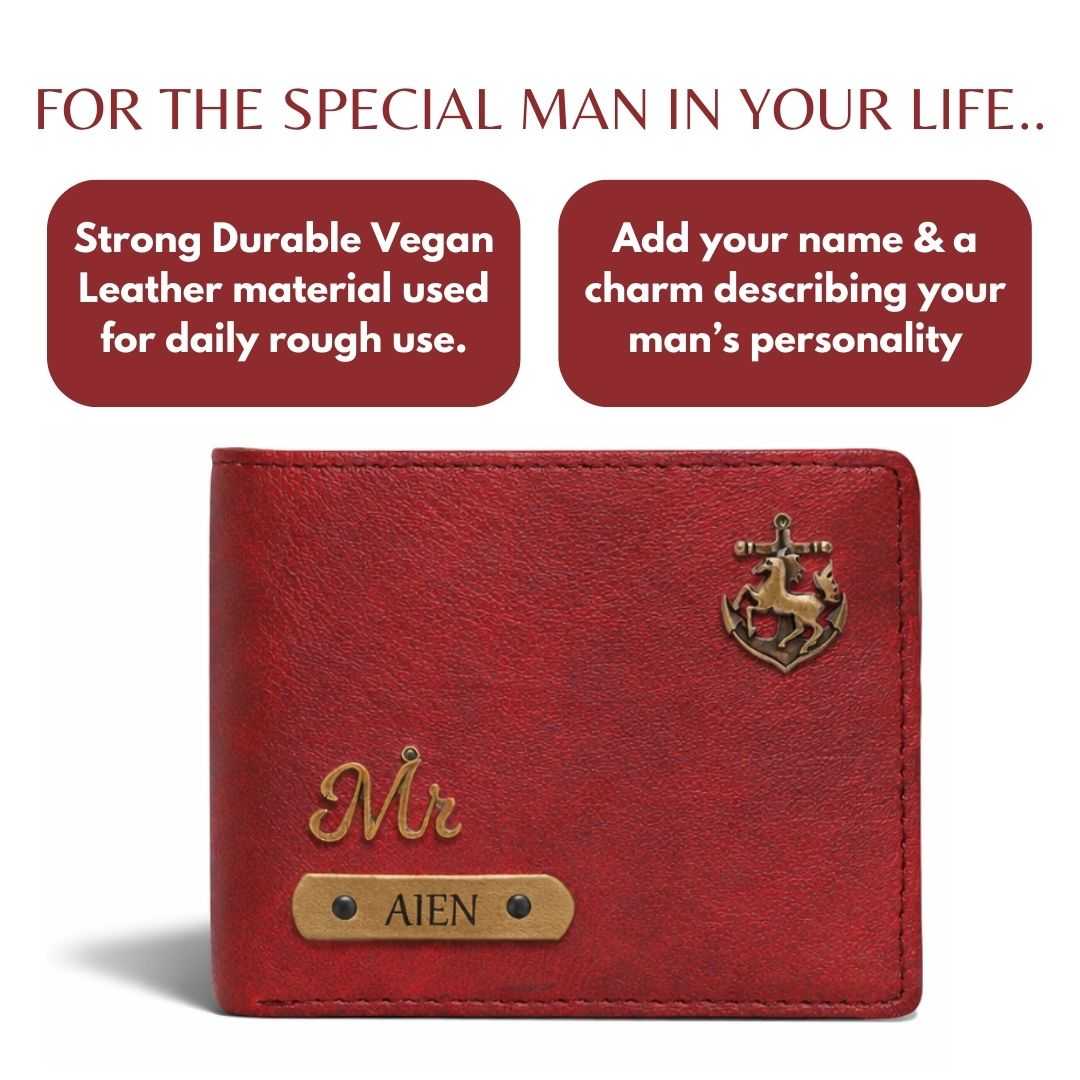 Personalized RFID Protected Vegan Leather for Men Wallet - Maroon