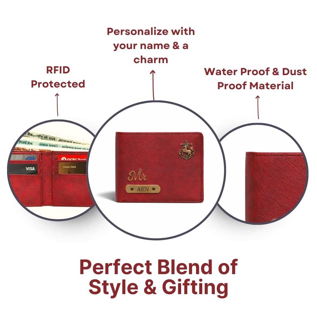 Personalized RFID Protected Vegan Leather for Men Wallet - Maroon