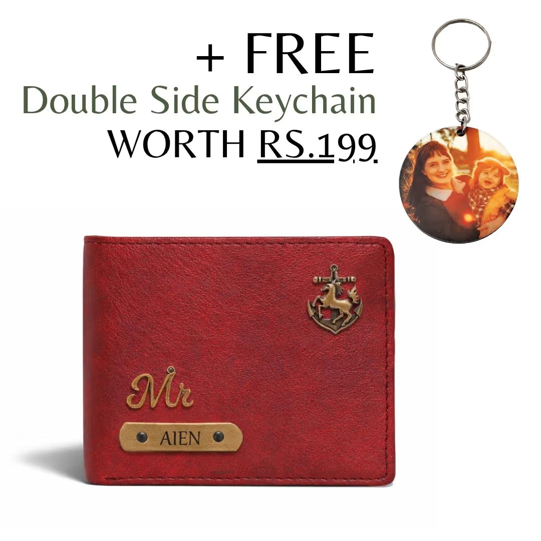 Personalized RFID Protected Vegan Leather for Men Wallet - Maroon