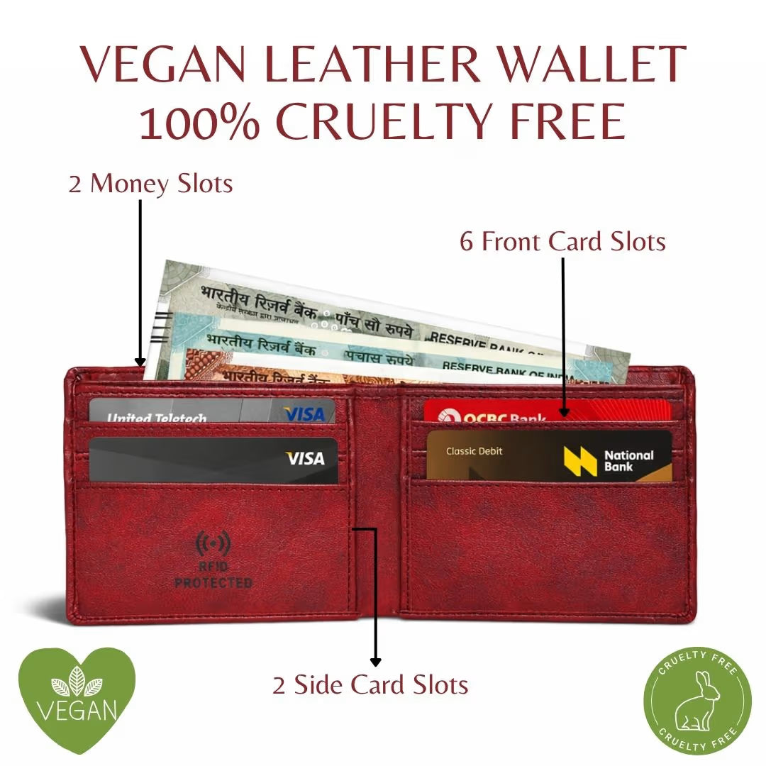 Personalized RFID Protected Vegan Leather for Men Wallet - Maroon