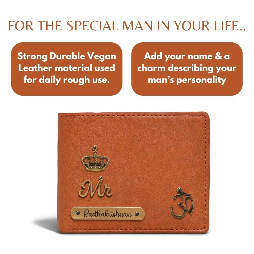 Personalized RFID Protected Vegan Leather Coin Pocket Wallet - Tan