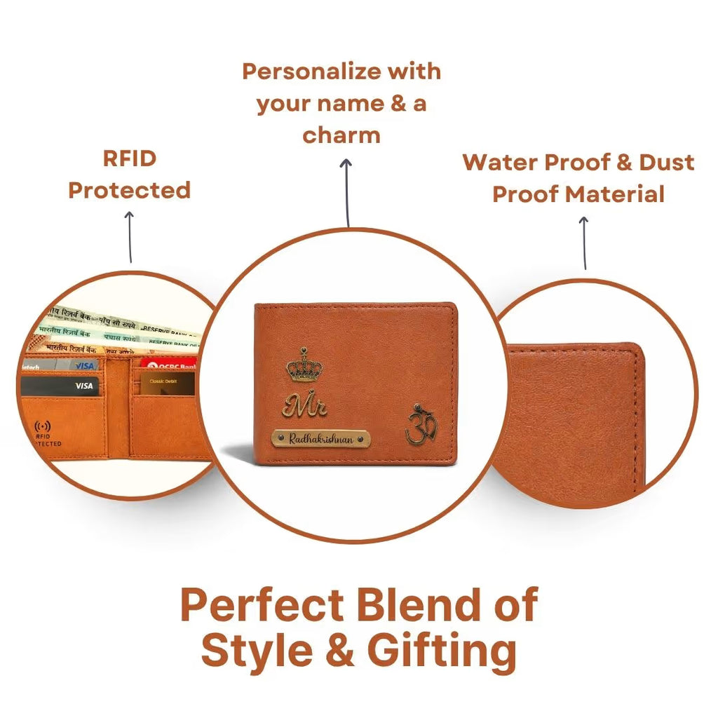 Personalized RFID Protected Vegan Leather Coin Pocket Wallet - Tan