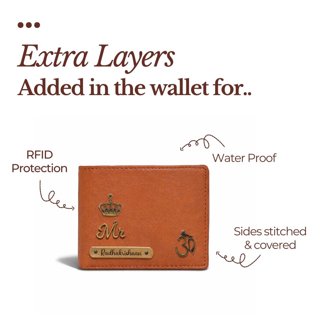 Personalized RFID Protected Vegan Leather Coin Pocket Wallet - Tan