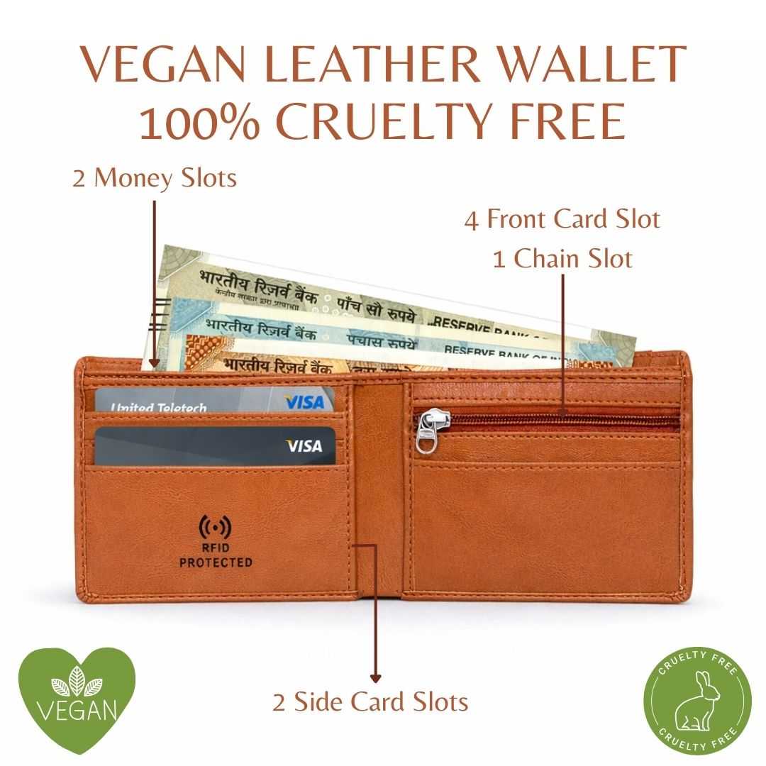 Personalized RFID Protected Chain Wallet with Card Holder - Tan