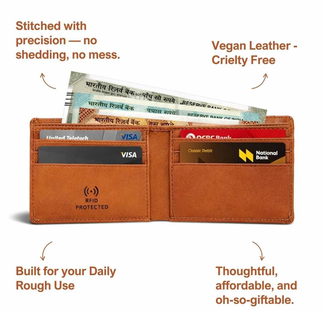 Personalized RFID Protected Chain Wallet with Card Holder - Tan