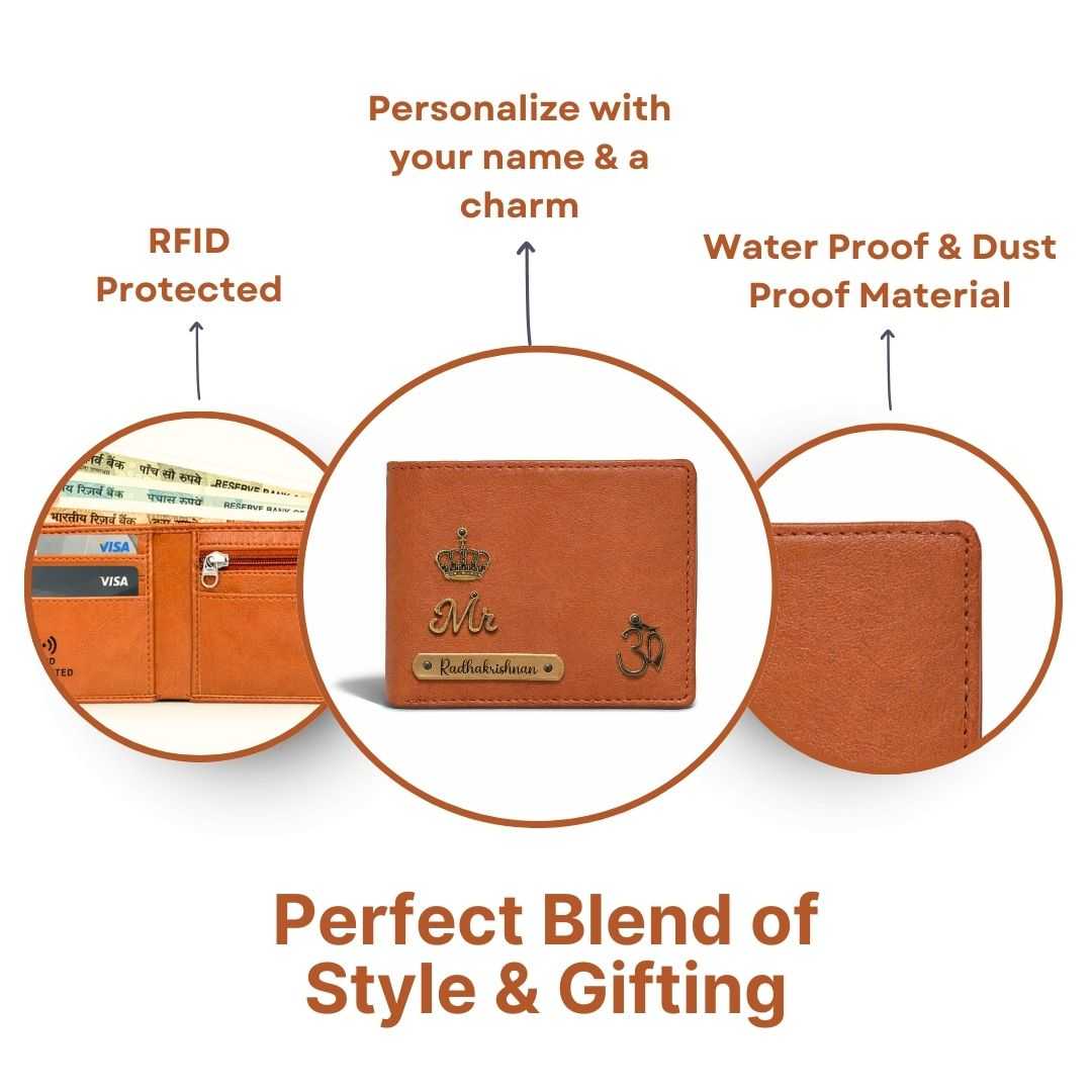 Personalized RFID Protected Chain Wallet with Card Holder - Tan