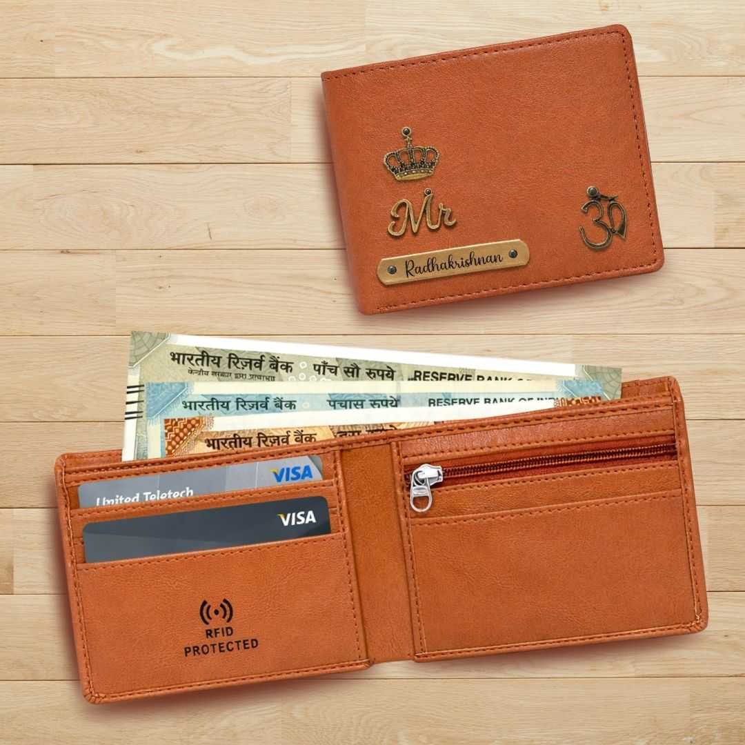 Personalized RFID Protected Chain Wallet with Card Holder - Tan