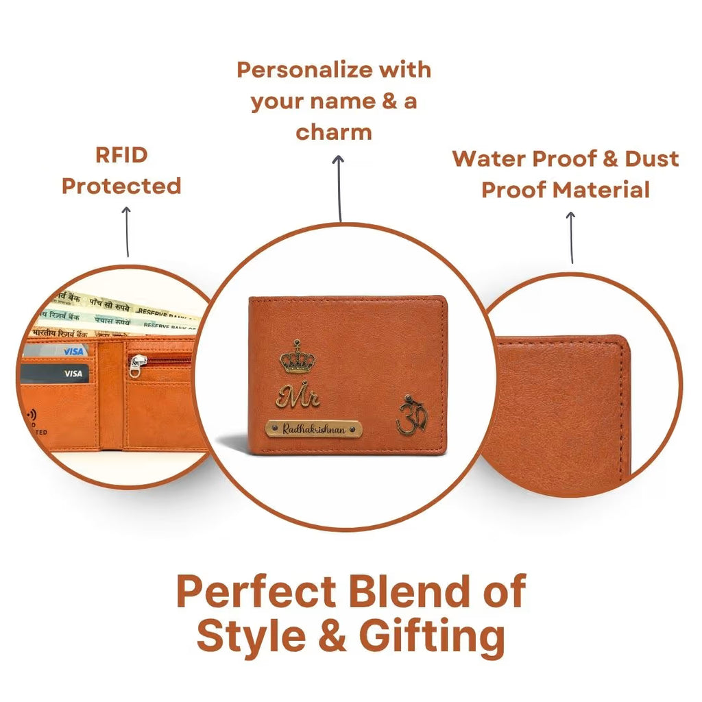 Personalized RFID Protected Chain Wallet with Card Holder - Tan