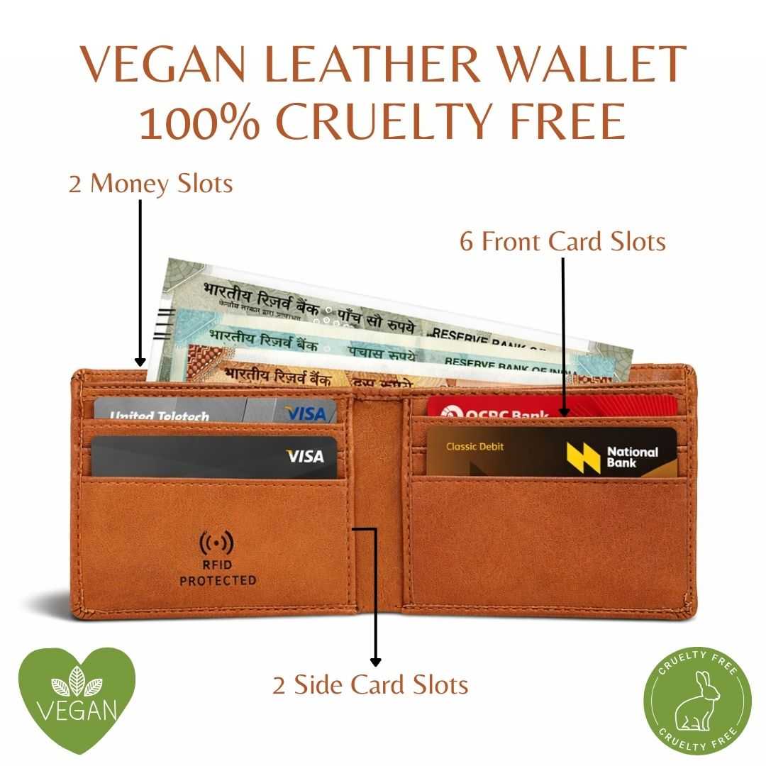 Personalized RFID Protected Vegan Leather for Men Wallet - Tan