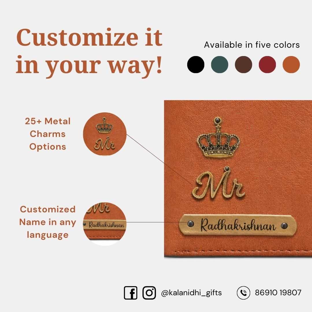 Personalized RFID Protected Vegan Leather for Men Wallet - Tan