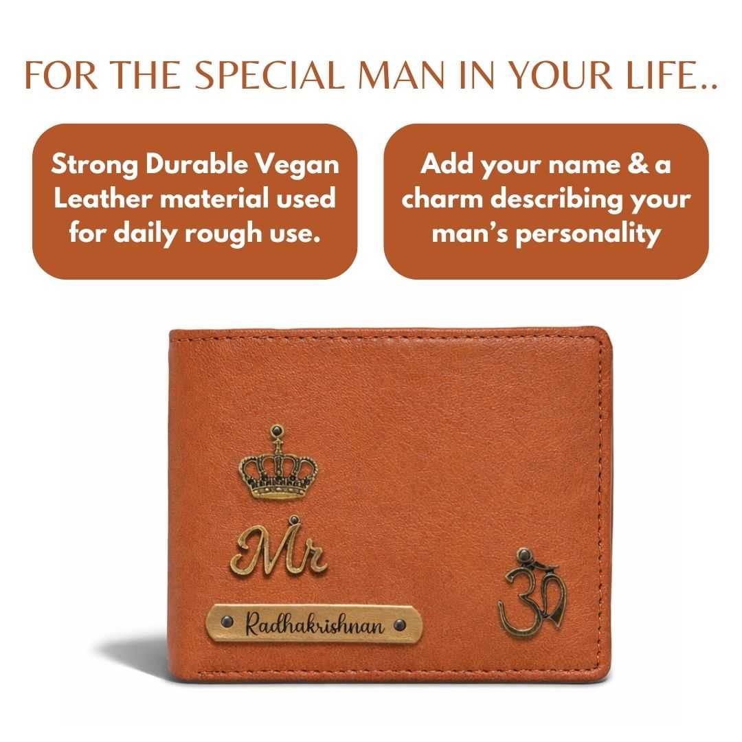 Personalized RFID Protected Vegan Leather for Men Wallet - Tan