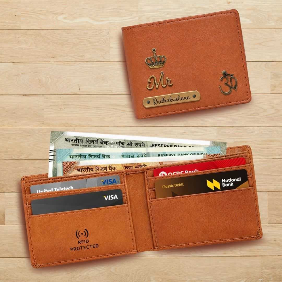 Personalized RFID Protected Vegan Leather for Men Wallet - Tan