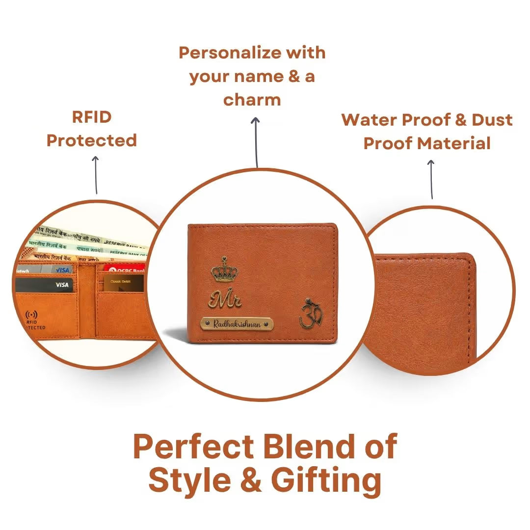 Personalized RFID Protected Vegan Leather for Men Wallet - Tan