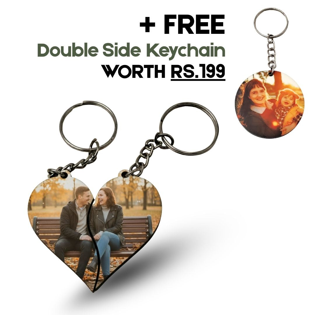 Joint Heart Mdf Double Side Photo Keychain