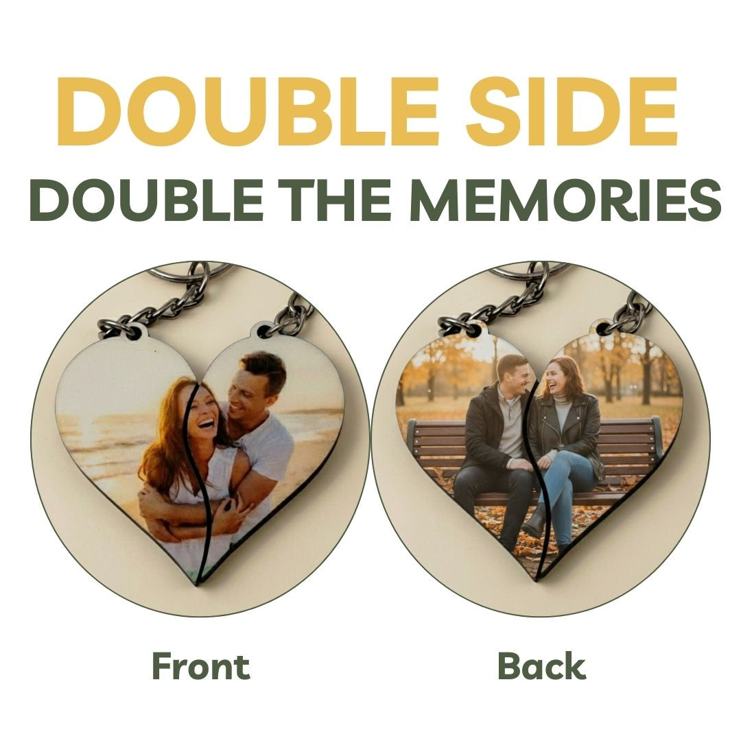 Joint Heart Mdf Double Side Photo Keychain