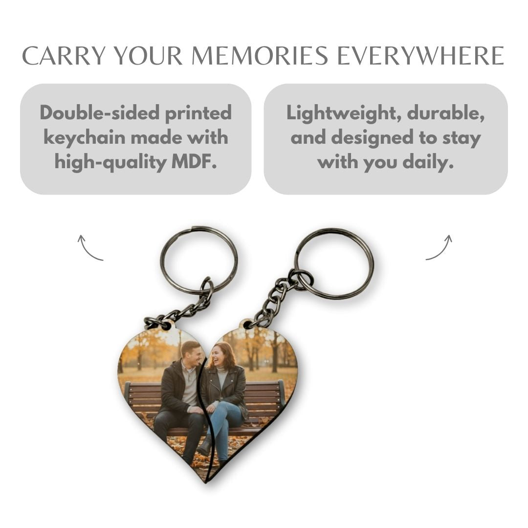 Joint Heart Mdf Double Side Photo Keychain