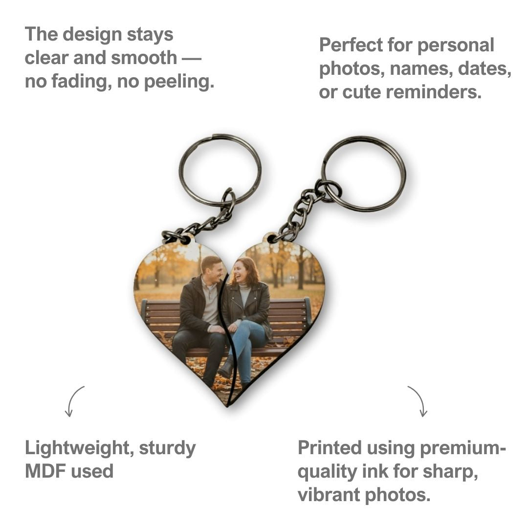 Joint Heart Mdf Double Side Photo Keychain