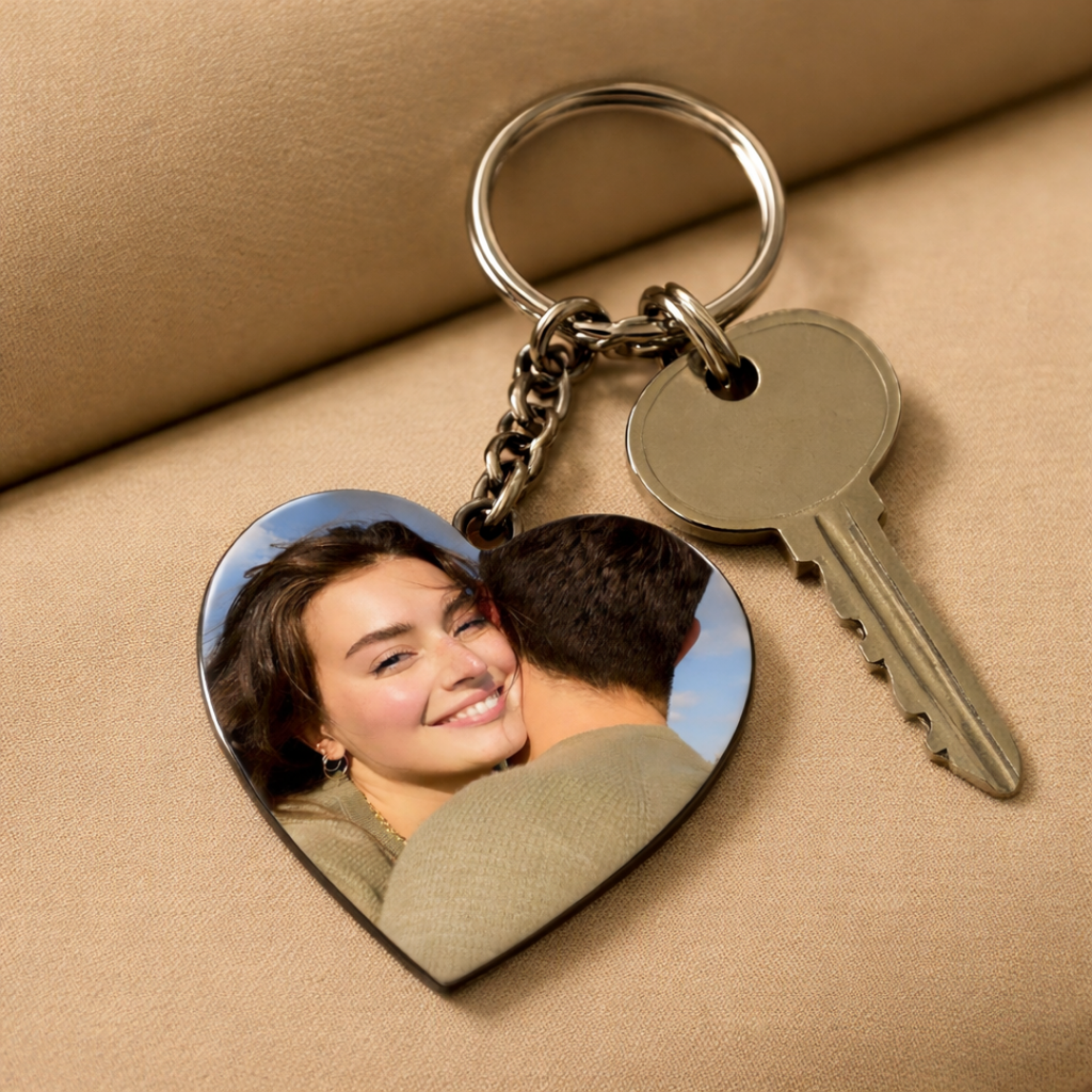 Heart Mdf Double Side Photo Keychain