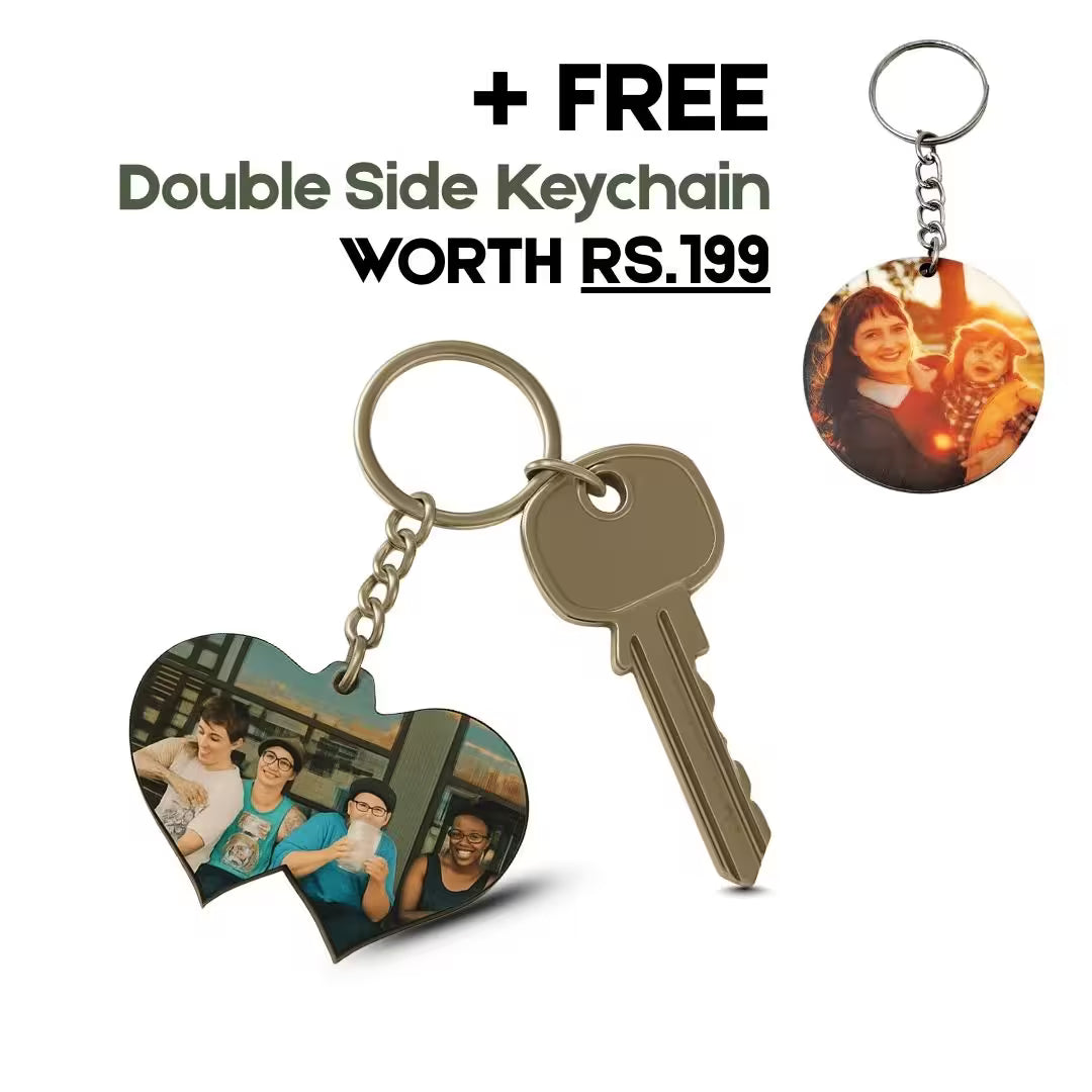 Double Heart Mdf Double Side Photo Keychain