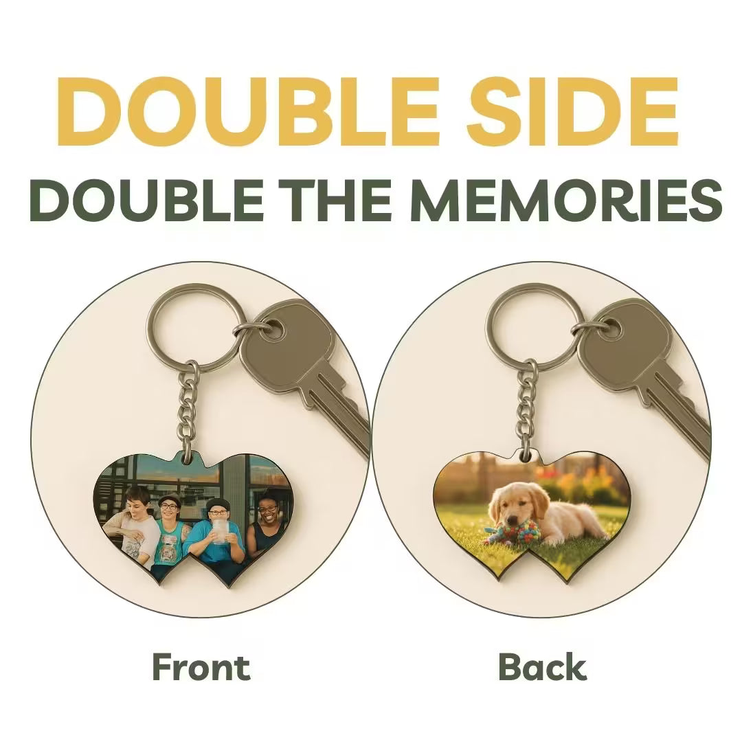 Double Heart Mdf Double Side Photo Keychain