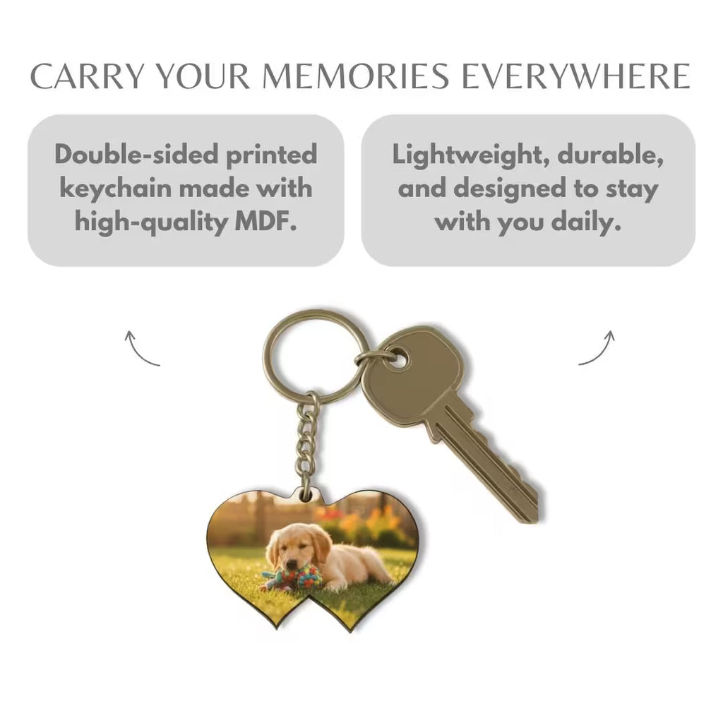 Double Heart Mdf Double Side Photo Keychain