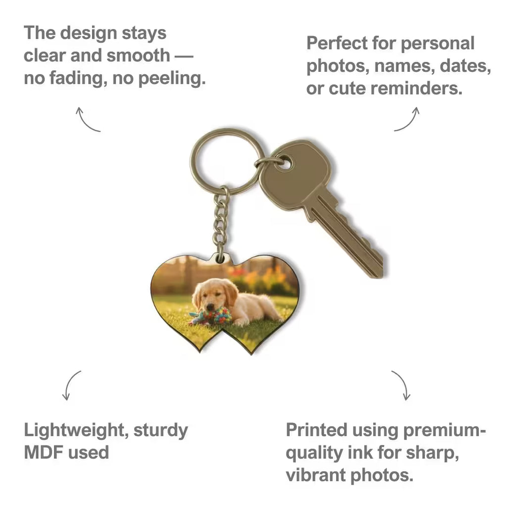 Double Heart Mdf Double Side Photo Keychain