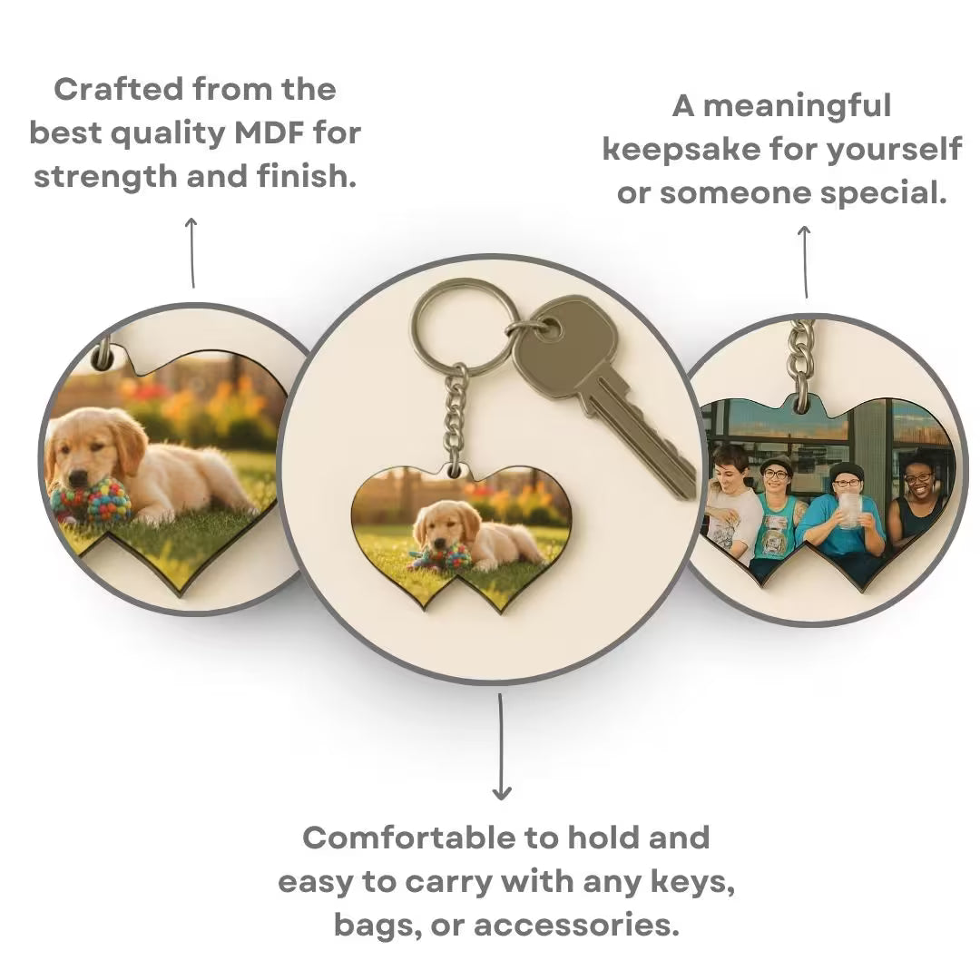 Double Heart Mdf Double Side Photo Keychain