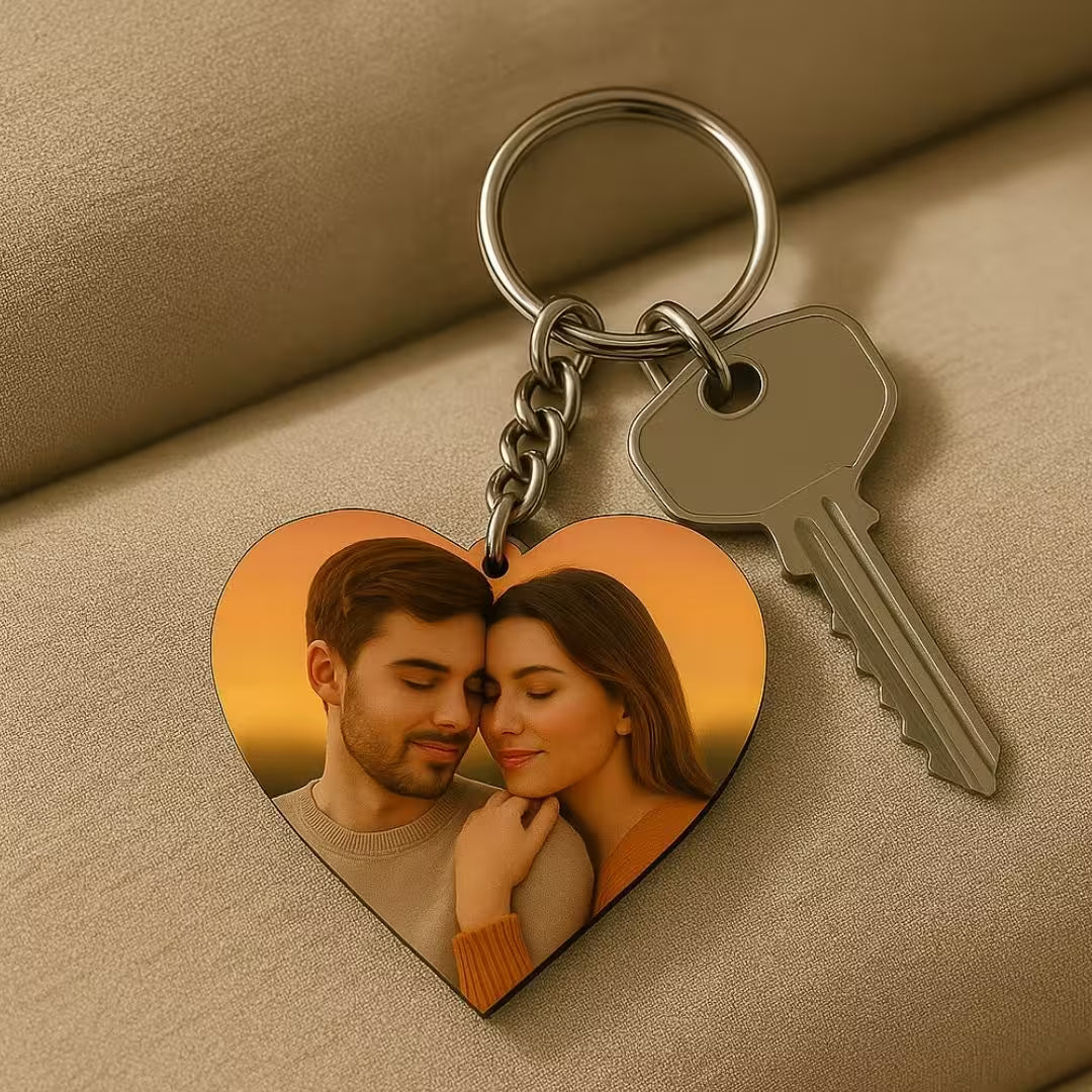 Heart Mdf Double Side Photo Keychain