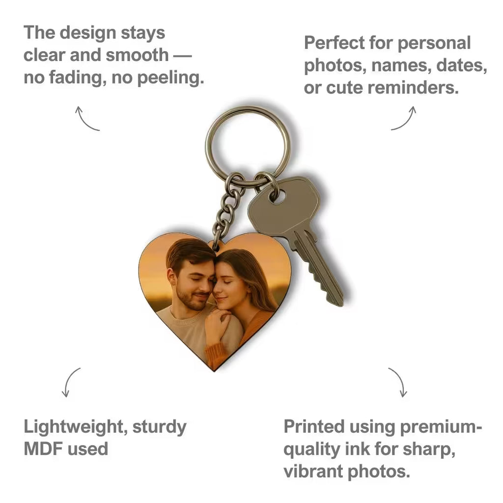 Heart Mdf Double Side Photo Keychain