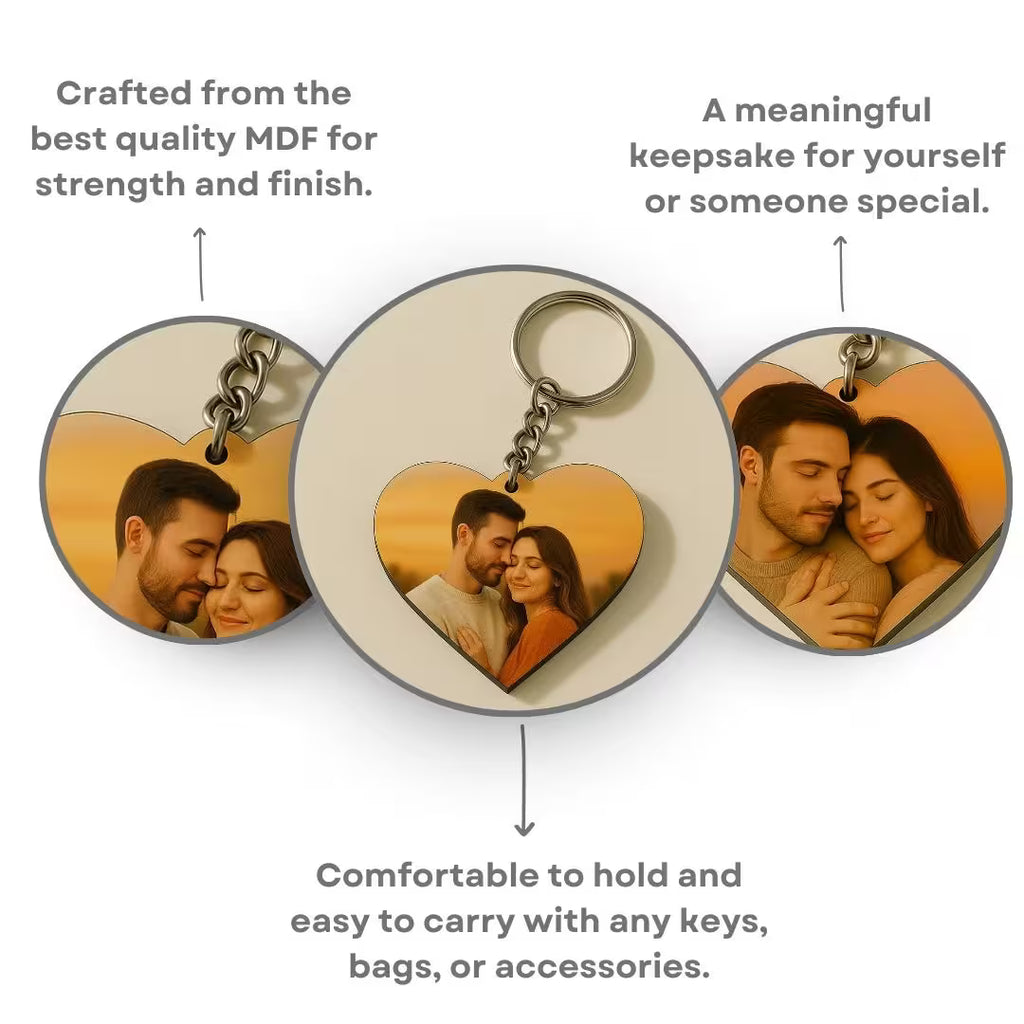 Heart Mdf Double Side Photo Keychain