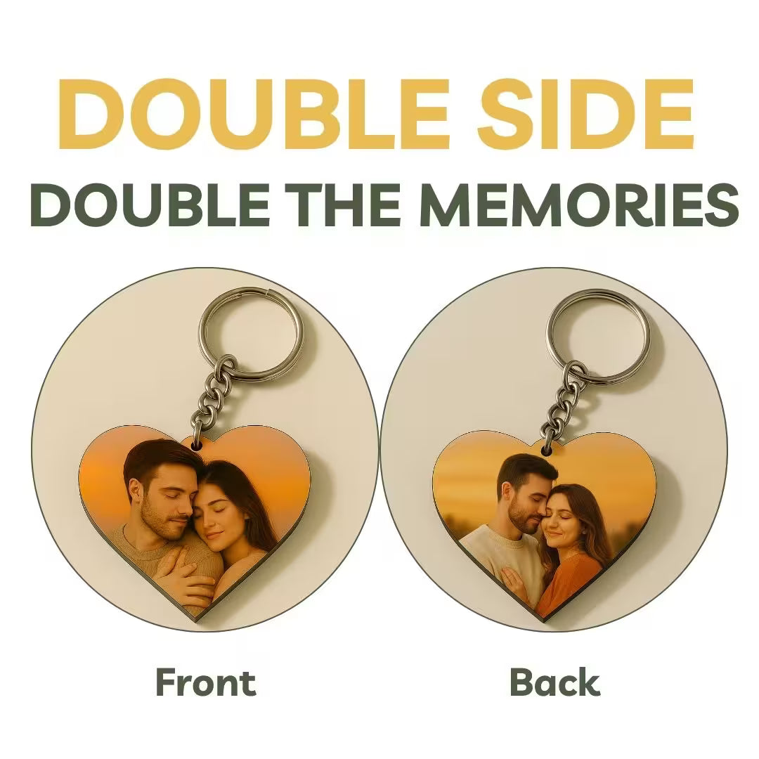 Heart Mdf Double Side Photo Keychain