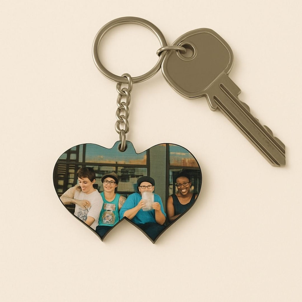 Double Heart Mdf Double Side Photo Keychain