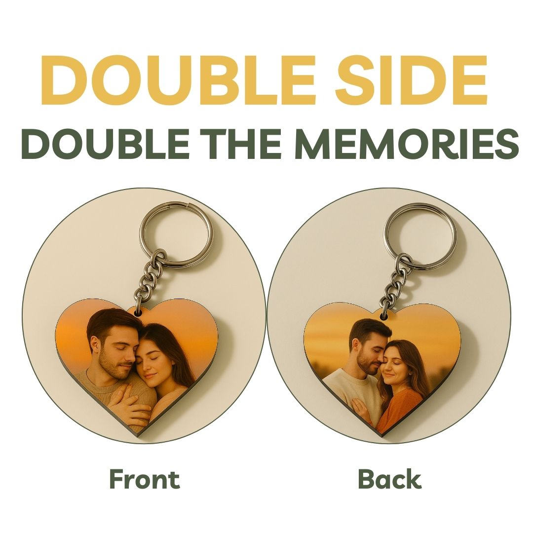 Heart Mdf Double Side Photo Keychain