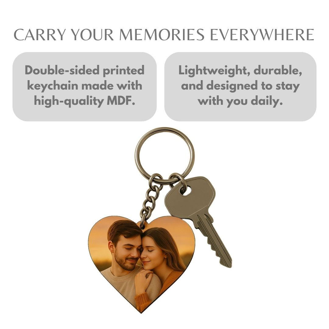 Heart Mdf Double Side Photo Keychain