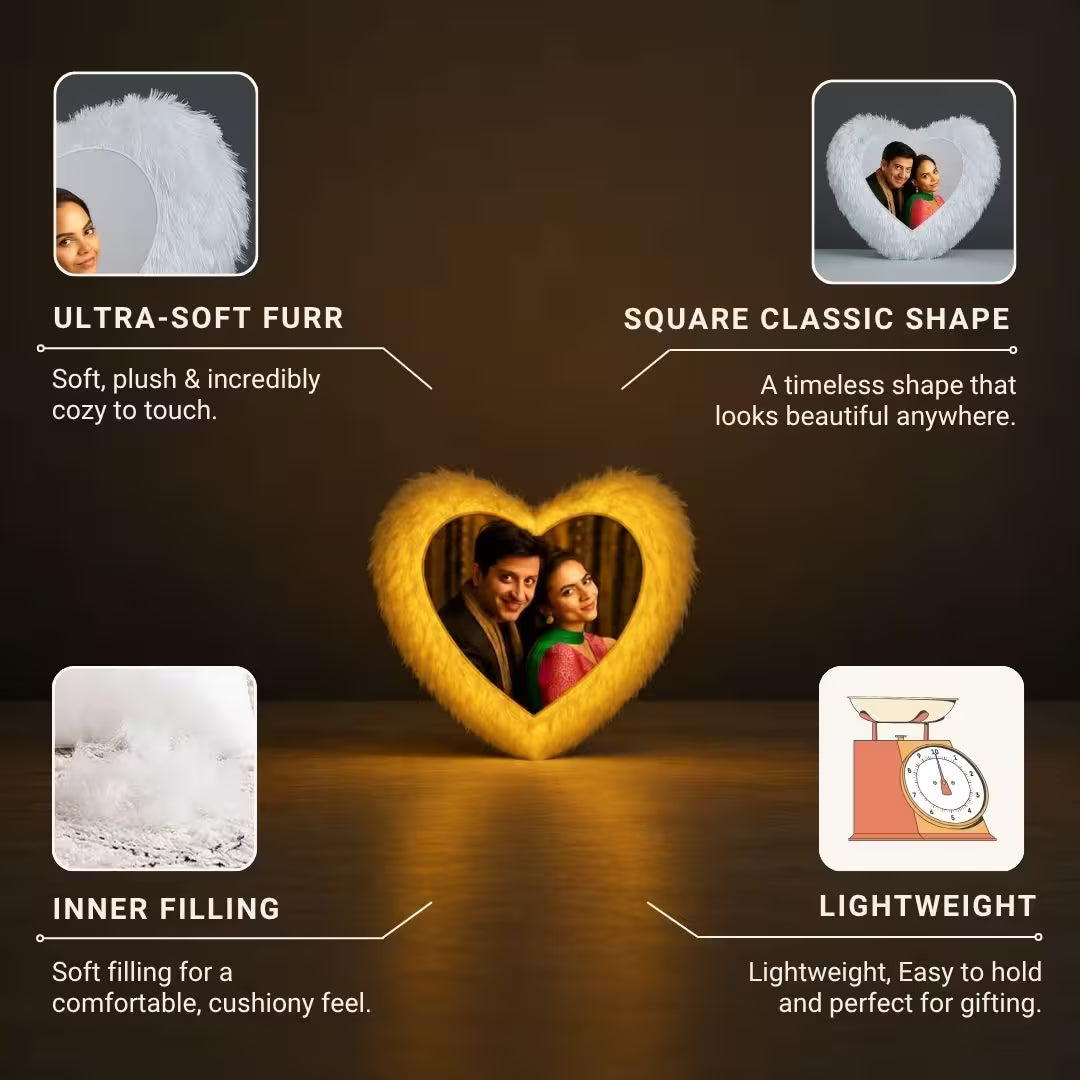 Led White Heart Customized Furr Photo Pillow