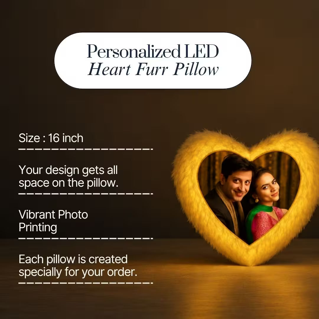 Led White Heart Customized Furr Photo Pillow