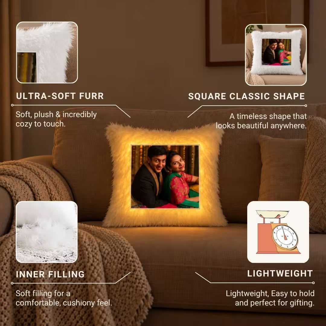 Led White Square Customized Furr Photo Pillow