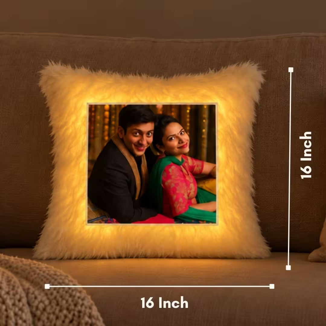 Led White Square Customized Furr Photo Pillow