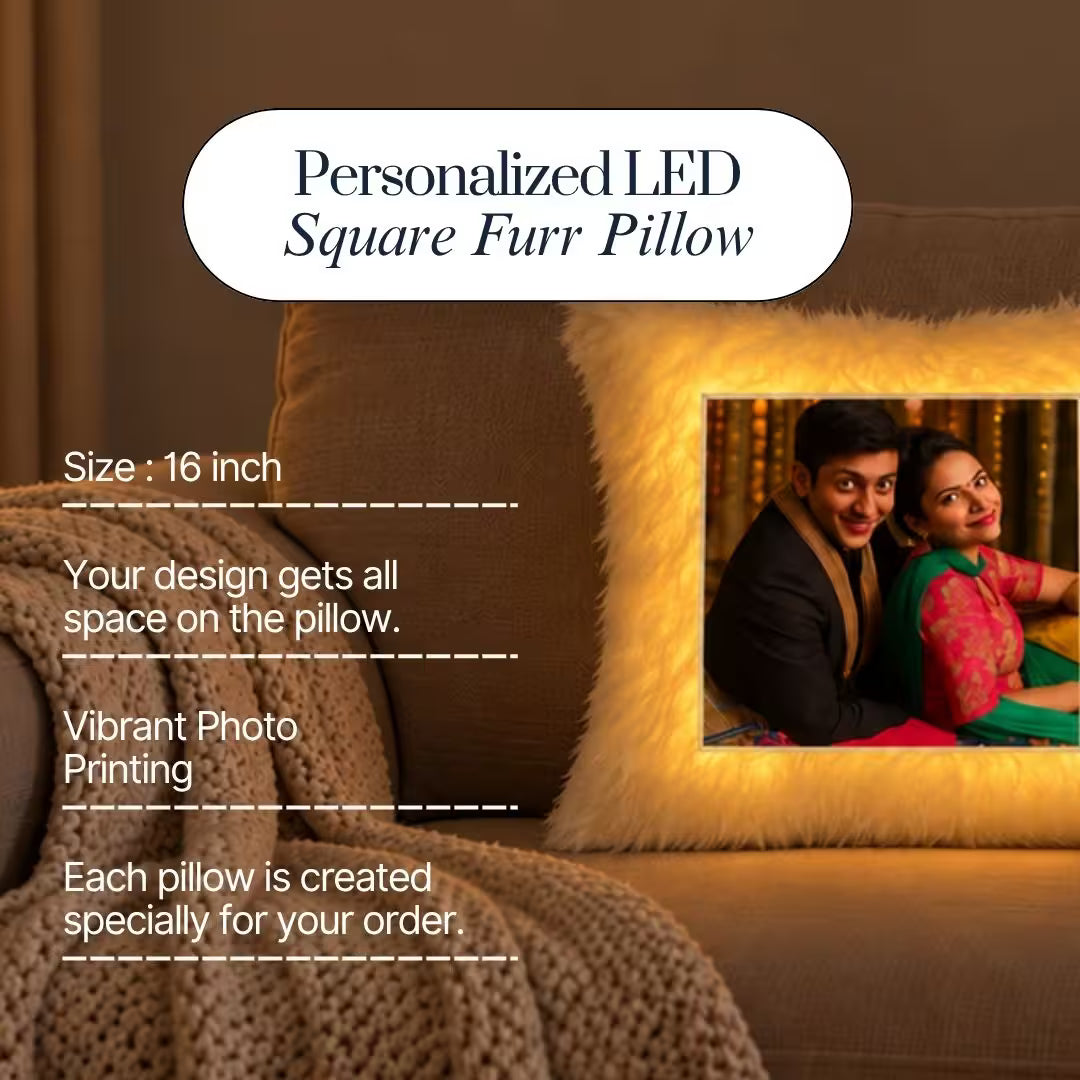 Led White Square Customized Furr Photo Pillow