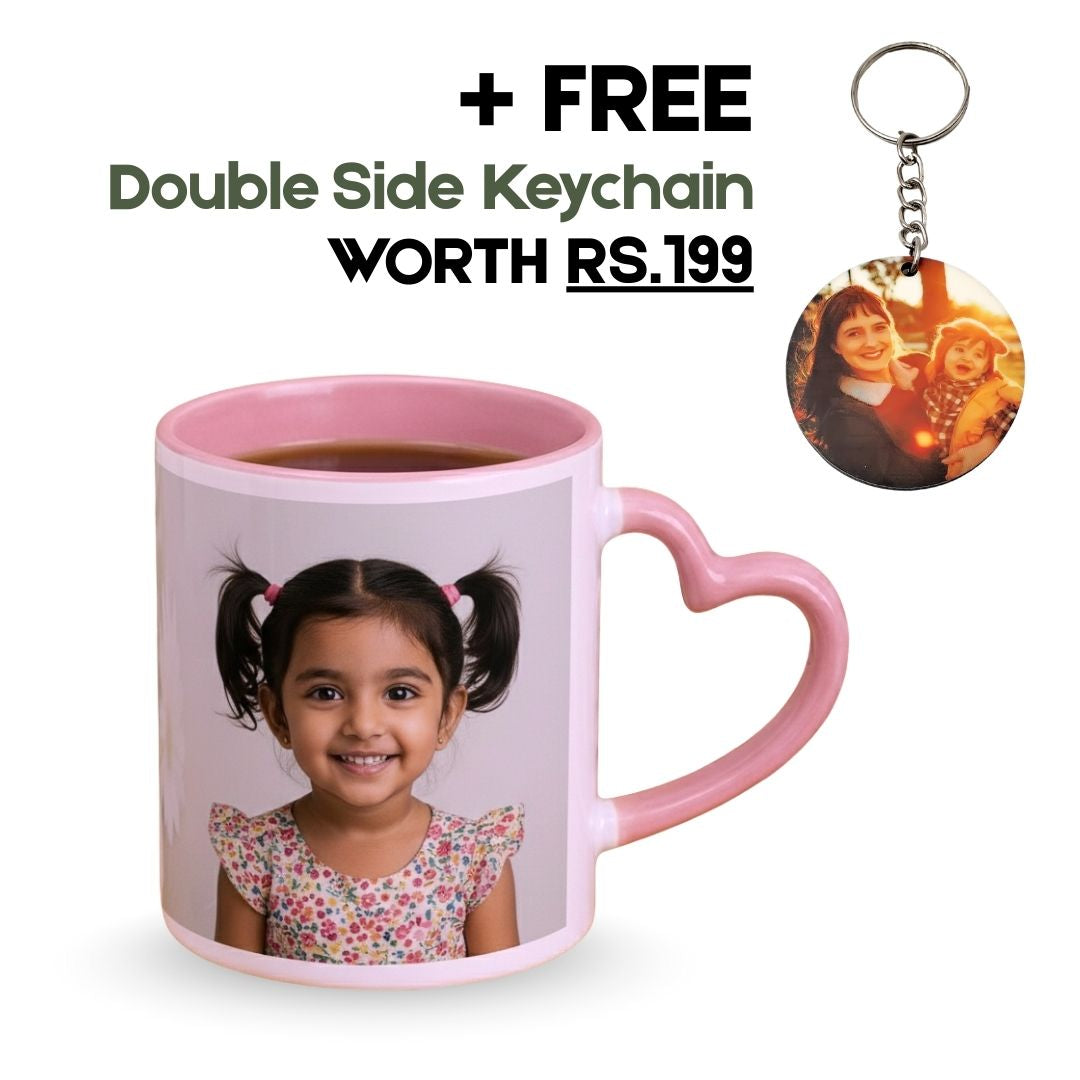Pink Heart Handle Ceramic Photo Mug