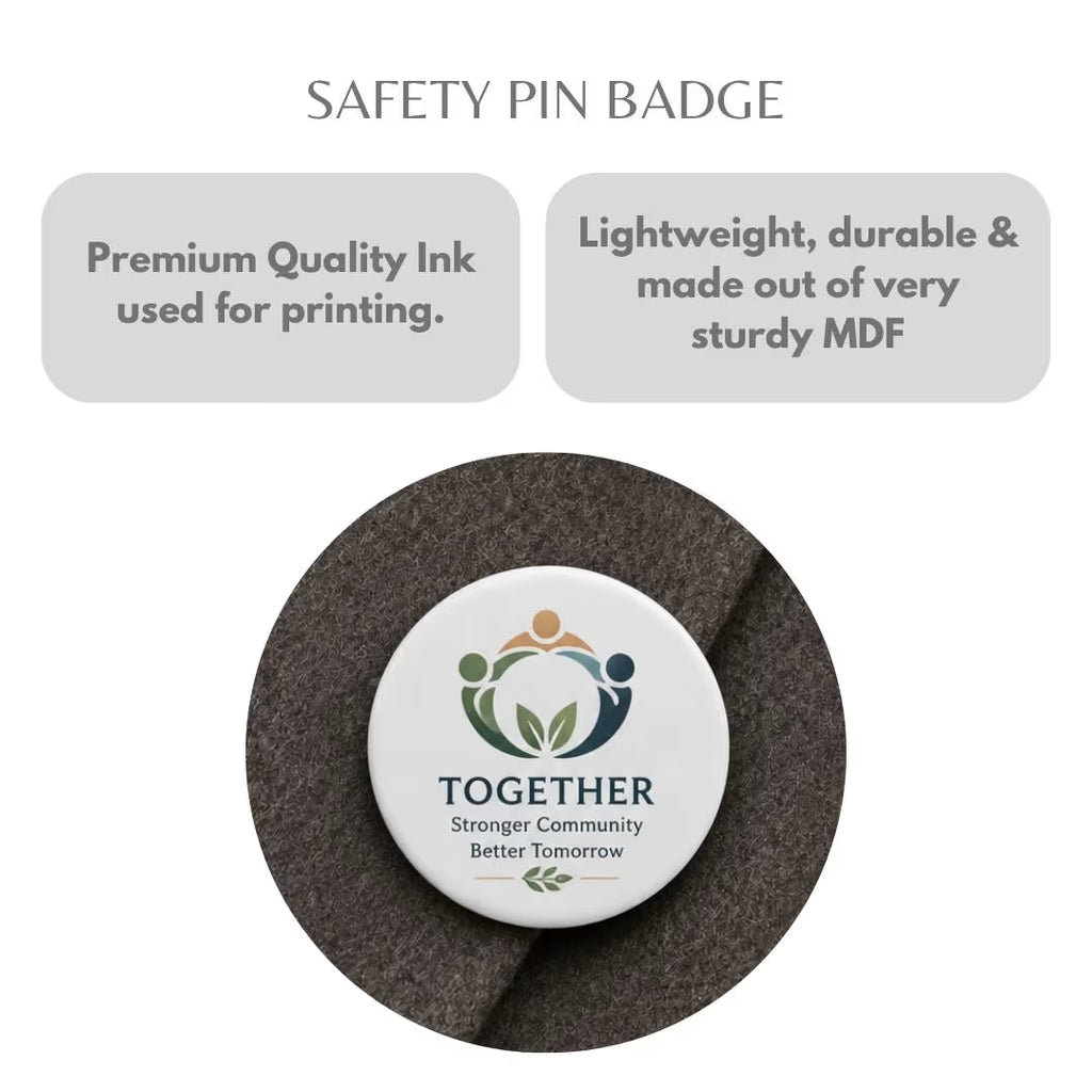 Customized MDF Circle Badge (Safety Pin Attachment)