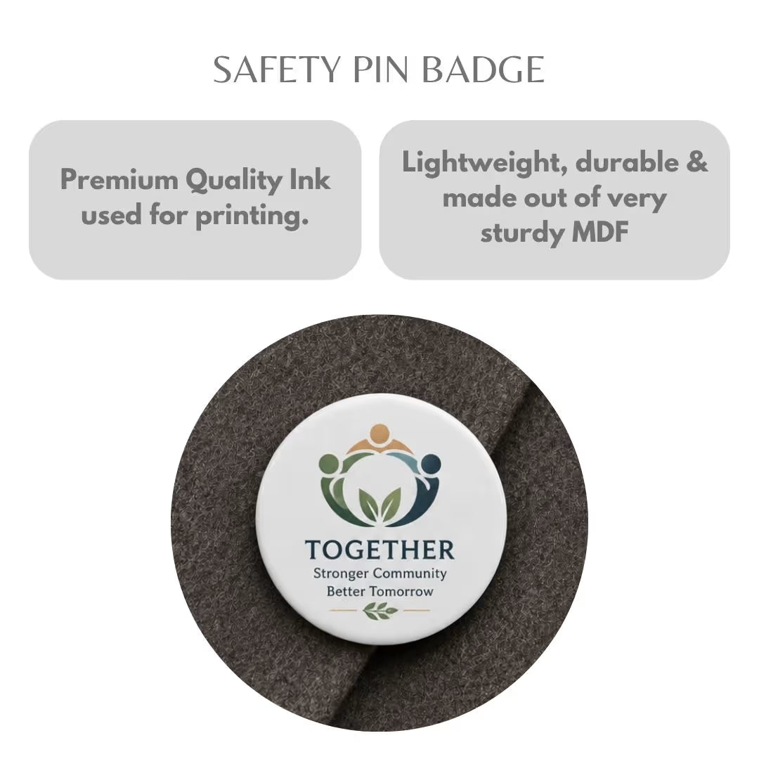 Customized MDF Circle Badge (Safety Pin Attachment)