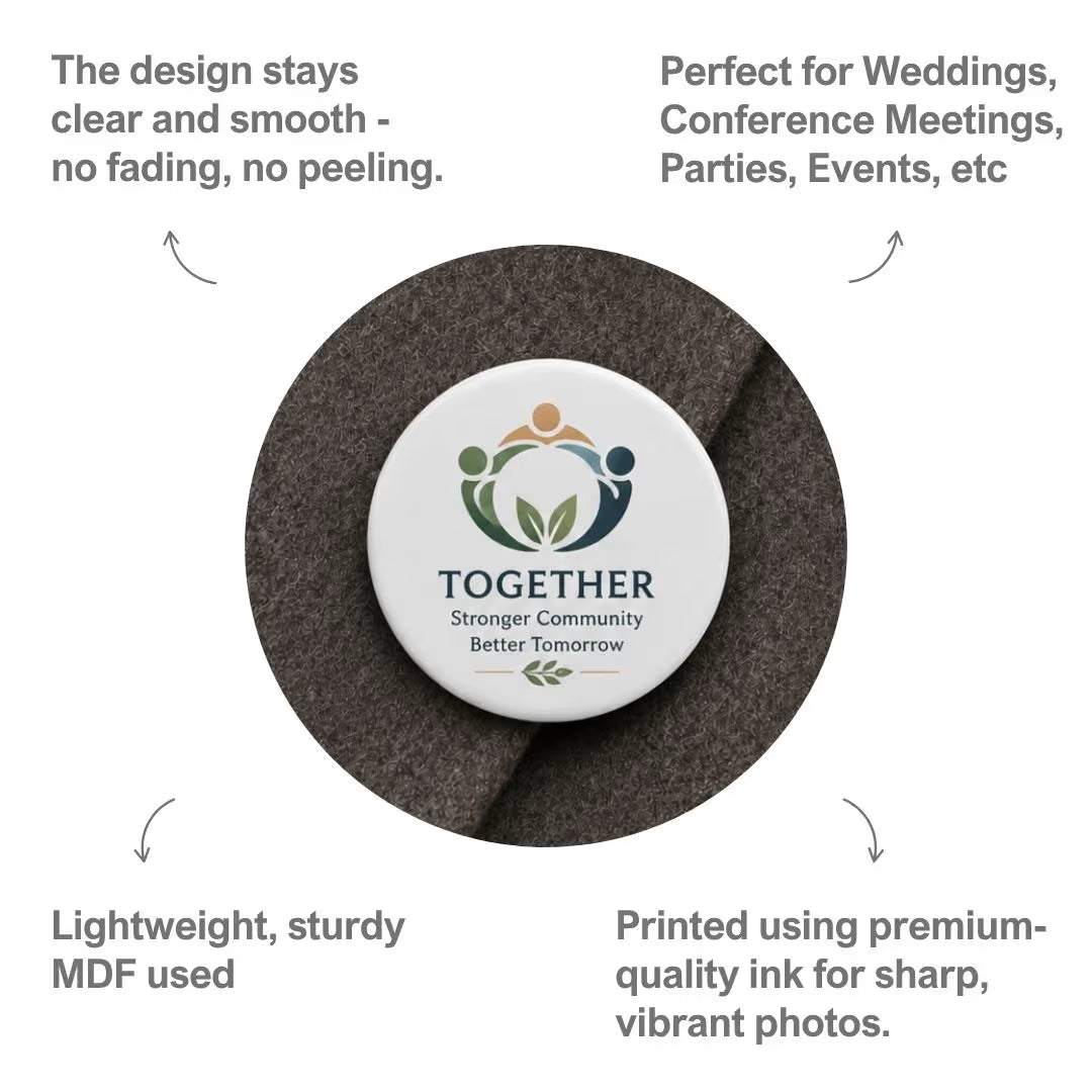 Customized MDF Circle Badge (Safety Pin Attachment)