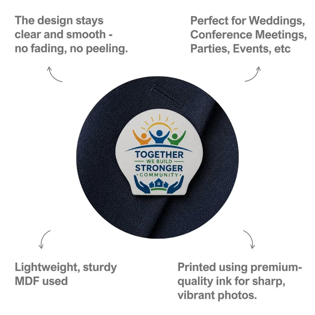 Customized MDF Shell Shaped Badge (Safety Pin Attachment)
