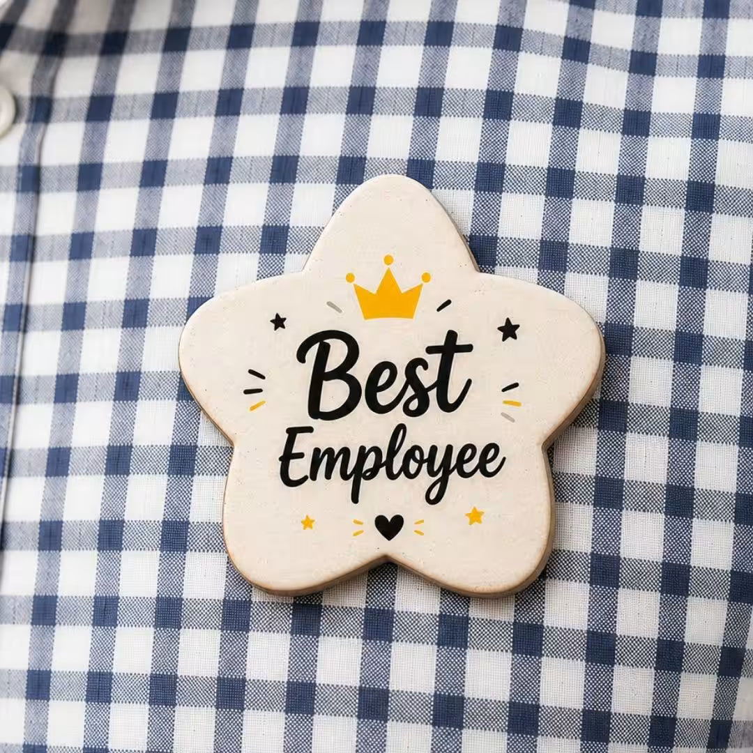Customized MDF Star Shaped Badge (Safety Pin Attachment)