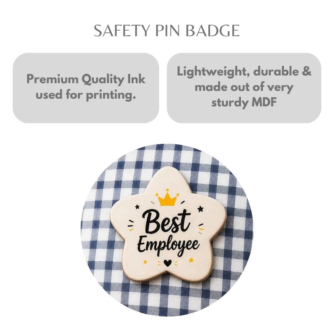 Customized MDF Star Shaped Badge (Safety Pin Attachment)