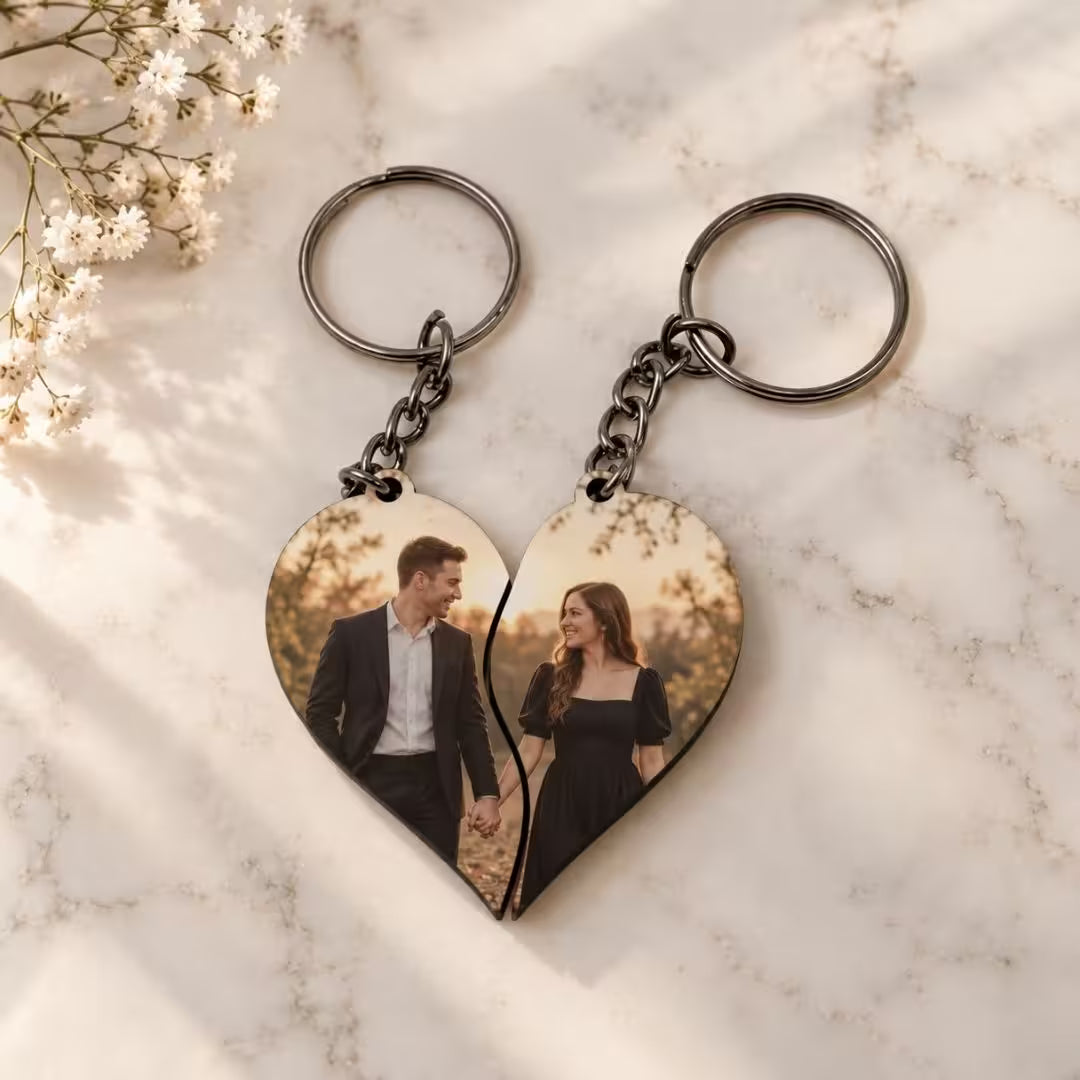 Joint Heart Mdf Double Side Photo Keychain